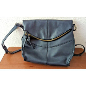 Sonoma Black Leather Purse Crossbody Shoulder Bag Long Strap
